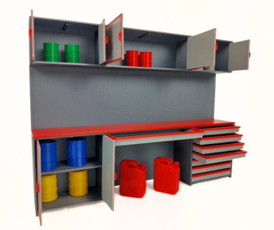 1:18 Шкаф за инструменти с аксесоари – оборудване за гаражна диорама