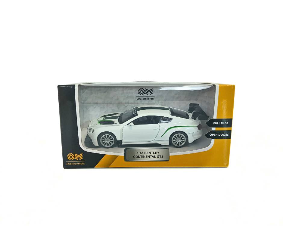 Метален автомобил Bentley Continental GT3 MSZ в мащаб 1:43 бял спортен модел.