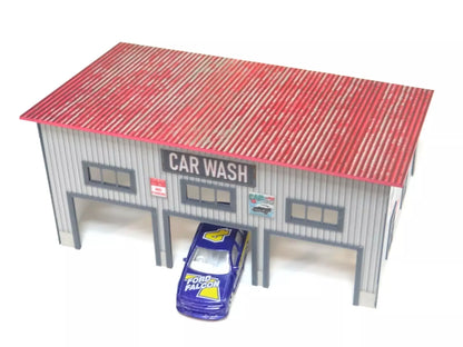 Диорама на автомивка с три отворени гаража – мащаб 1:64