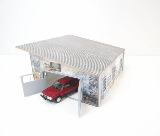 Миниатюрен стар автосервиз – Диорама за моделни коли в мащаб 1:43