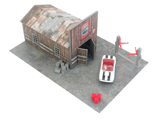 Външен дървен гараж за умалени коли – диорама 1:64
