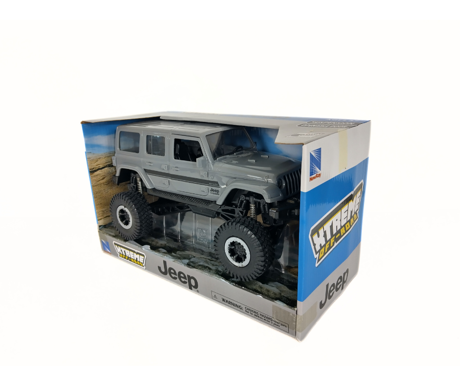 Toy Jeep in packaging with branding on a white background