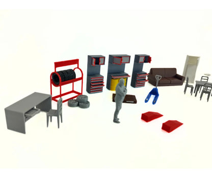 Инструментални шкафове 1:43 за диорама гараж – реалистични миниатюрни аксесоари