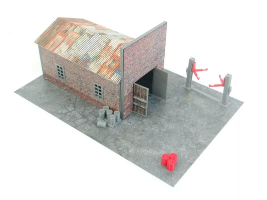 Тухлен гараж диорама за умалени коли 1:64