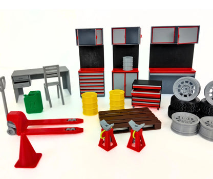Комплект мебели и инструменти за авто сервиз 1:18 – Диорама аксесоари