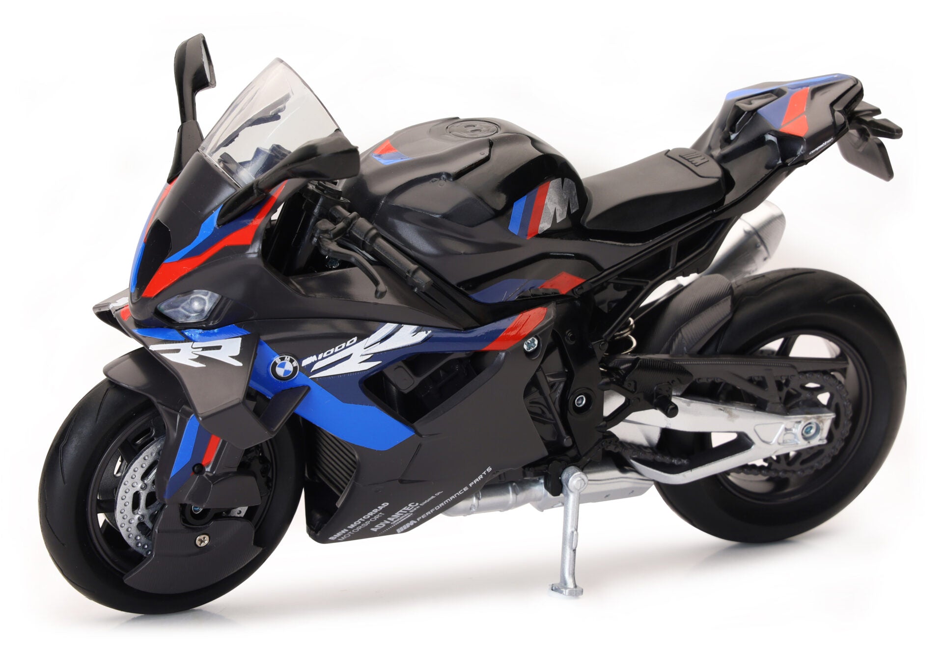 Model motorcycle with BMW logo on a white background