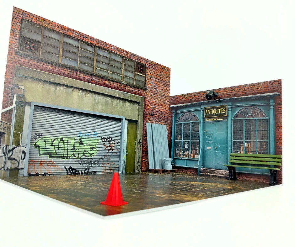 Антикварен магазин и гараж – диорама комплект Мащаб 1:18