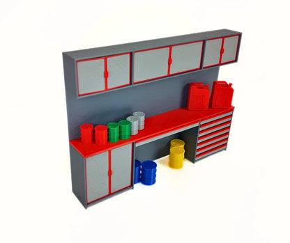 1:18 Шкаф за инструменти с аксесоари – оборудване за гаражна диорама