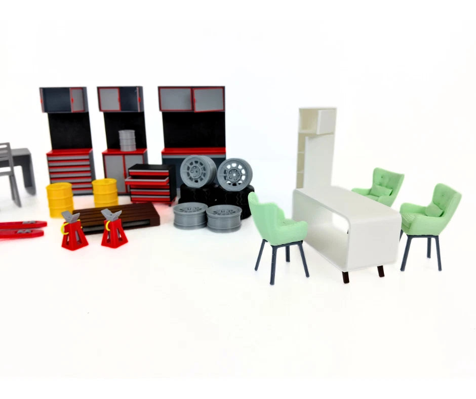 Комплект мебели и инструменти за авто сервиз 1:18 – Диорама аксесоари