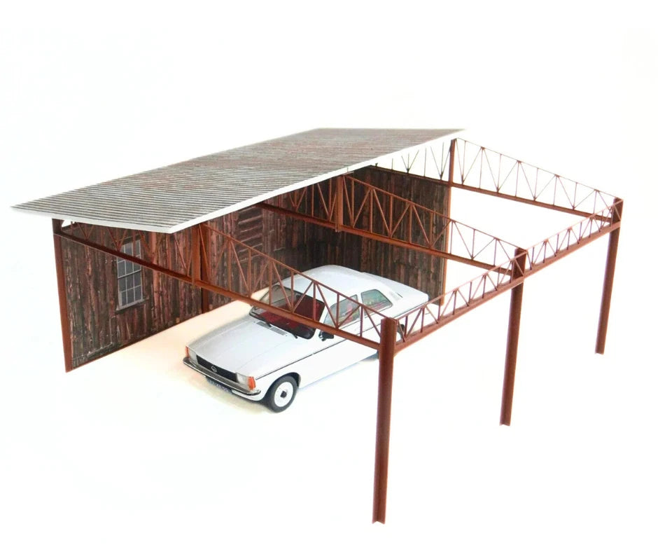 „Дървен“ Ретро Навес за Автомобили 1:18