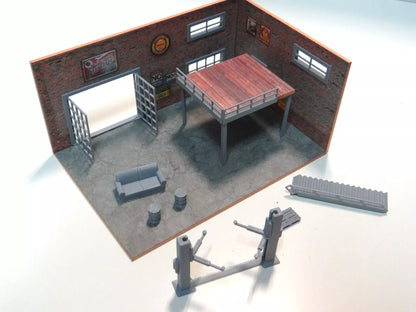 Двуетажен тухлен гараж в мащаб 1:60 / 1:64 Диорама модел с оборудване