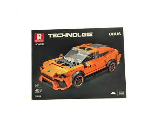 Box for Technologie URUS model car kit with orange car design on a black background