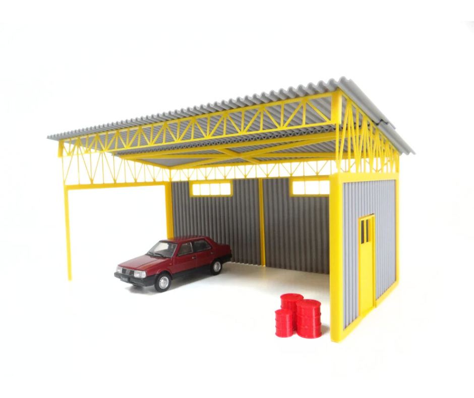 Метален навес тип „ламаринен покрив“ – мащаб 1:43 – Модел за диорама